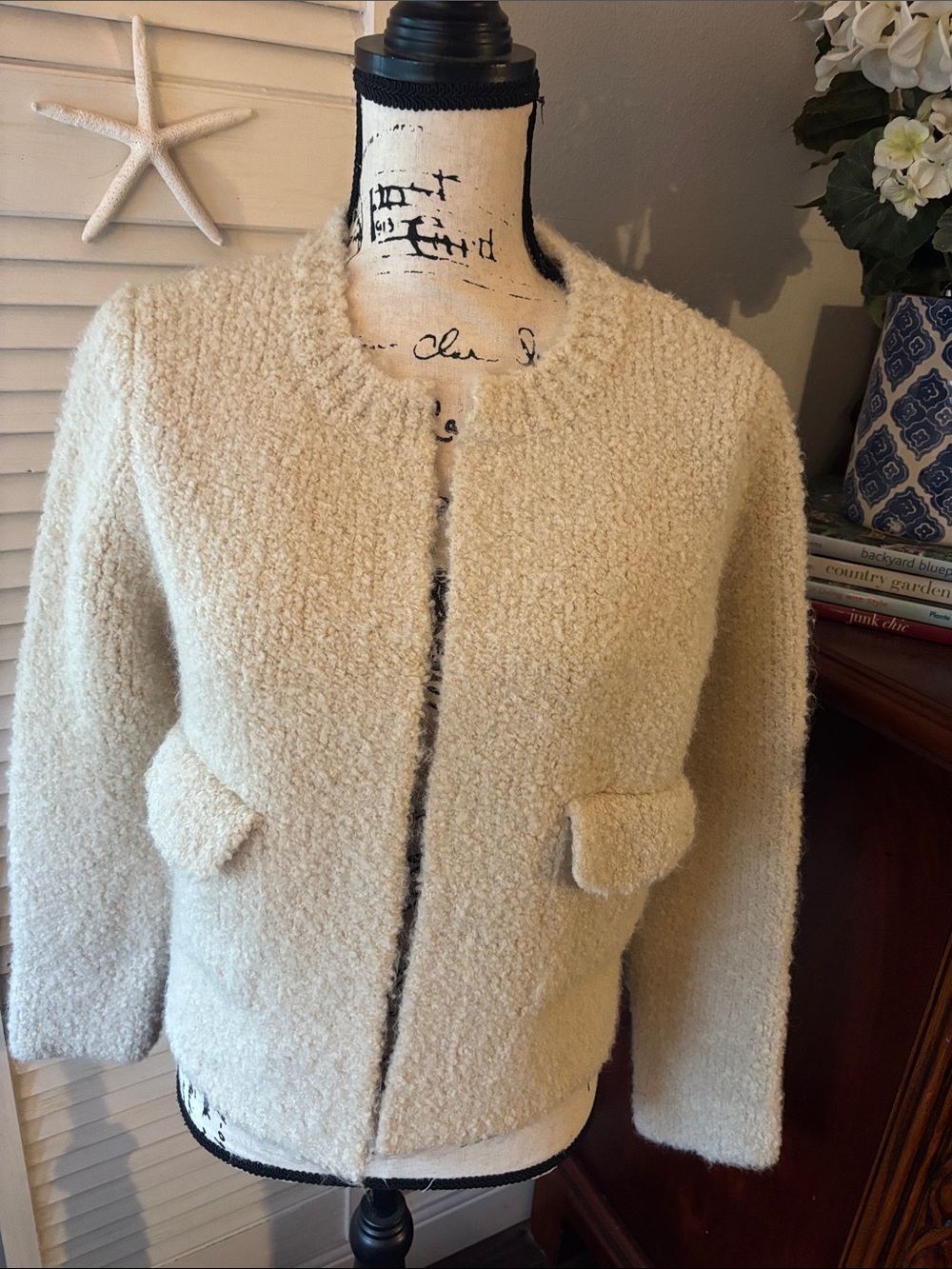 Zara Cream Bouclé Collarless Blazer